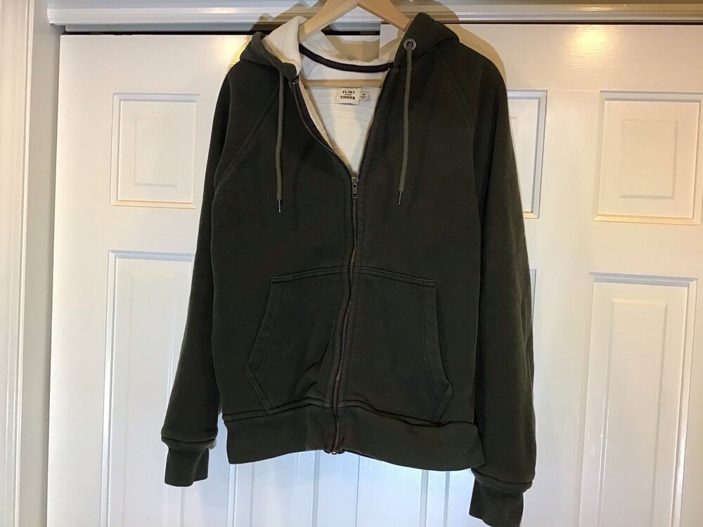 Flint And Tinder 10 Year Hoodie Men M Green Full Zip USA Workwear Huckberry Gorp